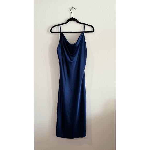 petal + pup Dresses & Skirts - Petal + Pup Blue Satin Cowl Neck Slip Dress Size 8 Y2K Style
